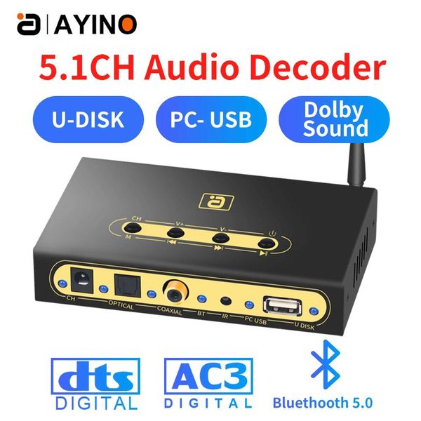 Conectores decodificador 5.1 con receptor Bluetooth para portátil/auriculares DAC Audio Converter DTS AC3 MP3USB para TVLifierspeakTv Player