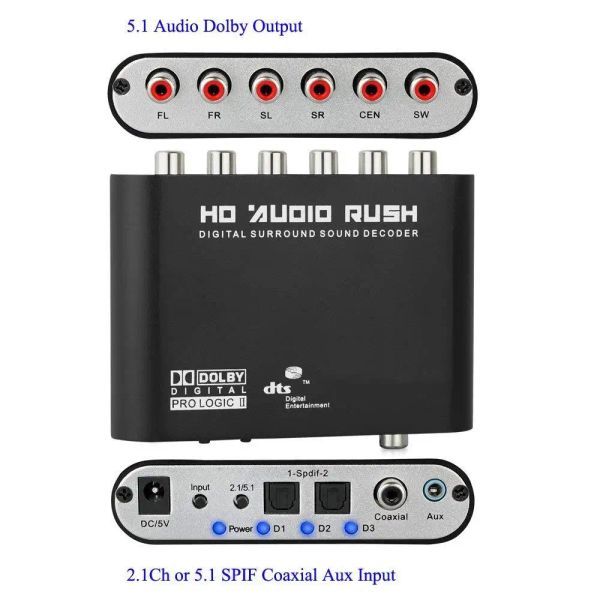 Connecteurs Digital 5.1 Décodeur audio Dolby SPDIF DTS / AC3 OPTIQUE À 5.1 Amplificateur Adaptateur audio Sound Amplificateur de convertisseur analogique de 5.1