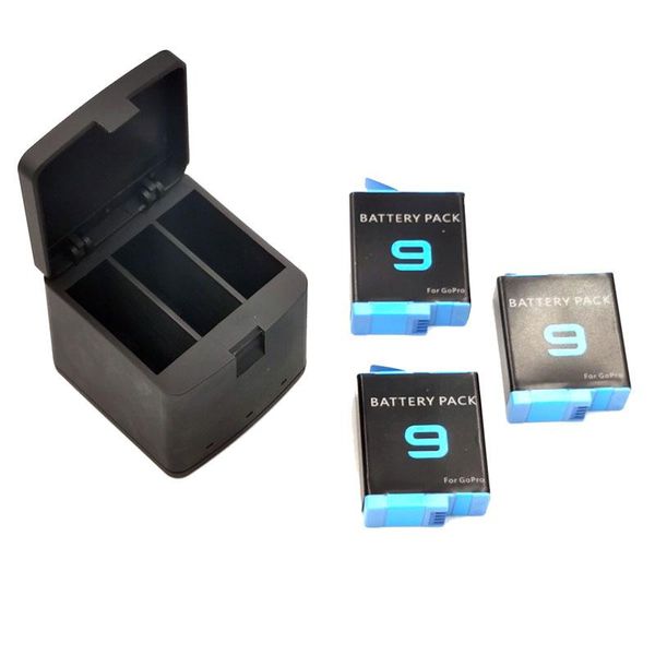 Conectores para GoPro 9 Hero9 Batería de litio recargable+3 Caja de almacenamiento de carga inteligente de cargador LED para Go Pro Hero 9 Black Accessories