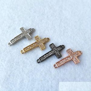 Conectores hechos a mano Charm Micro Pave Cubic Zirconia Cross Connector Beads Diy Pulsera Accesorios Fabricación de joyas Ct555 Drop Deliver Dhlaa