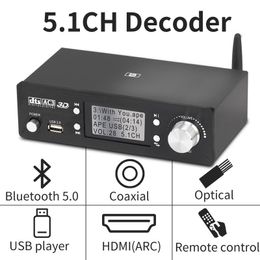 Connecteurs HD920 5.1CH AUDIO DÉCODER BLUETOOTH 5.0 RECIEVER DAC DTS AC3 DOLBY ATMOS 4K HDMICOMPATIBLE CONVERT