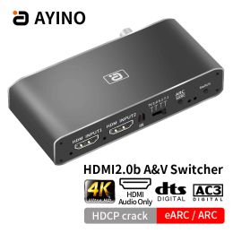 Connecteurs HDMI2.0b Switcher 2 en 1 Splitter audio d'oreille 7.1ch atmos Aux coaxial optique DAC Décodage CEC HDCP2.2 CRACH HD375