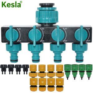 Conectores KESLA 1/2'' 3/4'' 1'' Divisor de grifo de agua Salida de 4 vías Jardín 4/7 mm 8/11 mm Adaptador de manguera de riego Válvula de cierre para invernadero