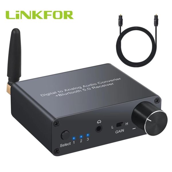 Conectores Linkfor 192khz Convertidor Digital a Analógico con Amplificador de Auriculares Compatible con Bluetooth Dac Óptico Coaxial a Rca Audio de 3,5 mm