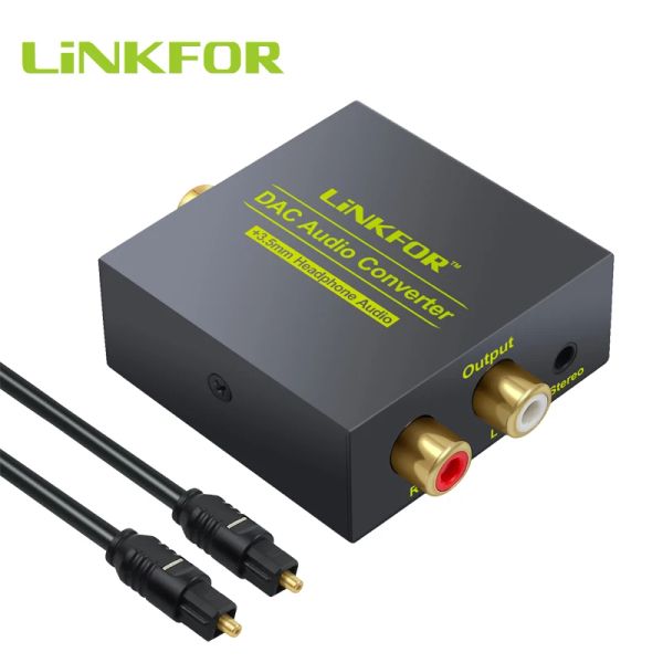 Connecteurs Link pour convertisseur audio DAC Optical coaxial à analogique Adaptateur de convertisseur analogique RCA 3,5 mm avec un câble optique pour l'amplificateur