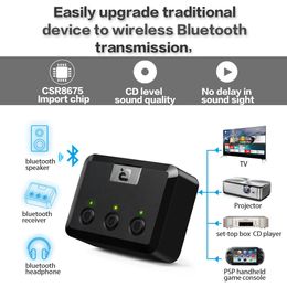 Connectoren MR275 Wireless Bluetooth 5.0 Audio -zender APTX HD LL Optische coaxiale 3,5 mm Aux RCA Audio -ontvangeradapter Dual Link TV PC