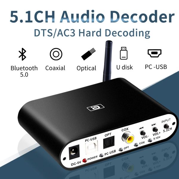 Connecteurs New DA615U 5.1CH DÉCODER Audio Bluetooth 5.0 Reciver DAC Adaptateur Audio Optical Coaxial U Play PCUSB DAC DTS MODE