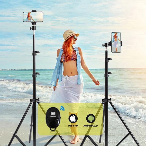 Connecteurs Portable 160 cm 200 cm Selfie fort Photo trépied support pour téléphone Portable appareil Photo numérique anneau lampe avec télécommande Bluetooth