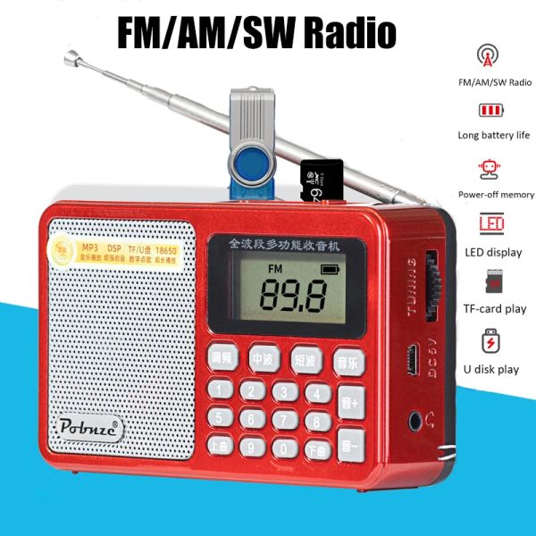 Connecteurs Portable Band Full Radio Digital FM / AM / SW Récepteur MP3 Player avec Affichage LED Prise en charge de la carte TF USB Coffre-Horaire hors mémoire