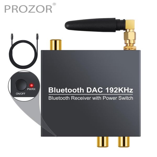 Connecteurs Prozor DAC Digital To Analog Audio Converter Bluetooth Compatible Power ON / OFF Coaxial Toslink to Analog Stéréo L / R RCA 3,5 mm
