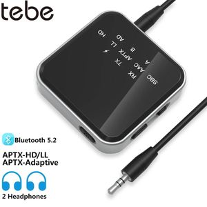 Connectoren Tebe aptXLL/HD Lage latentie Bluetooth 5.2 Audio-ontvanger Zenderadapter Handsfree 3,5 mm Aux Draadloze stereomuziekadapter