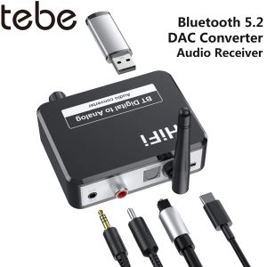 Connecteurs Adaptateur DAC TEBE Digital To Analog Audio Converter Toslink vers 3,5 mm AUX 2RCA Amplificateur Decoder Bluetooth 5.2 Récepteur audio