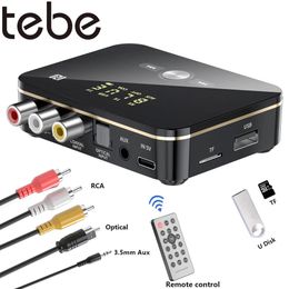 Connecteurs Adaptateur audio Tebe Nfc Bluetooth 5.0 3,5 mm Aux Rca Récepteur sans fil Émetteur Adaptateur de musique optique/coaxial avec télécommande IR