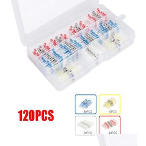 Terminales de conectores 120 piezas Conjunto Conectores de alambre de sellado de soldadura Conector a tope termorretráctil Empalme eléctrico impermeable e insado 61303 Dhug0