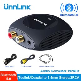 Conectores Unnlink 192kHz DAC Digital a Analog Audio Converter Bluetooth 5.0 Decoder SPDIF Toslink Coaxial a Analog 3.5 mm 2RCA para TV