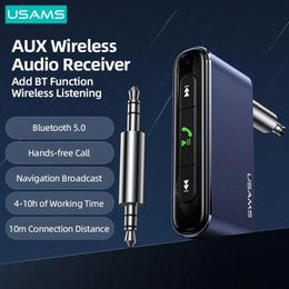 Connecteurs USAMS 3.5mm Mini voiture FM récepteur Audio sans fil voiture Bluetooth 5.0 en alliage d'aluminium voiture adaptateur sans fil lecteur radio mains libres