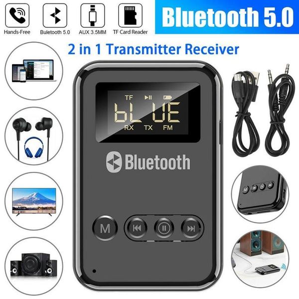 Connecteurs USB Bluetooth 5.0 Émetteur Récepteur A2dp Aux 3,5 mm Rca Jack Adaptateur sans fil USB Prise en charge de la carte TF Sorties FM pour TV PC Voiture