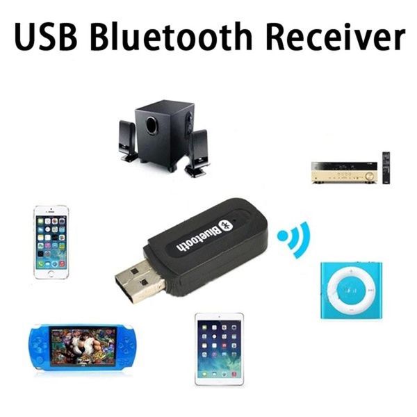 Conectores Venta al por mayor 10 unids/lote Kit de dongle receptor de música Bluetooth inalámbrico USB portátil con cable de audio de 3,5 mm para altavoz auxiliar Iphone5 6