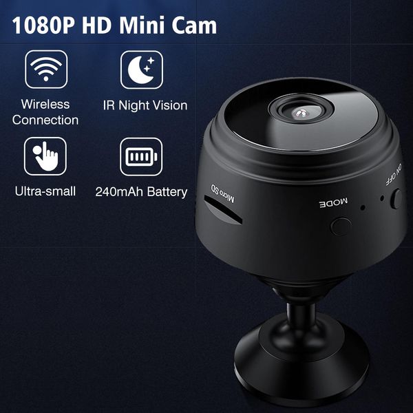 Connecteurs Wifi Mini caméra vidéo caméscope 1080p 150 ° grand Angle Ir Vision nocturne détection de mouvement pour la surveillance de bébé sécurité à domicile