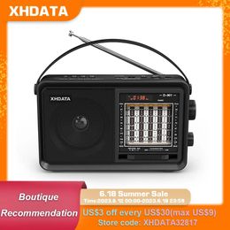 Connecteurs Xhdata D901 Am Fm Sw Radio portable Récepteur radio compatible Bluetooth avec support de haut-parleur Carte TF Lecteur de musique MP3