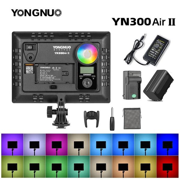 Conectores Yongnuo Yn300air Ii Rgb Luz de video para cámara LED, batería opcional con kit de cargador Luz de fotografía + adaptador de CA
