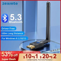 Connectoren Zexmte 100m Bluetooth 5.3 Adapter USB Bluetooth 5.1 5.0 Dongle -zenderontvanger voor Windows 11/10/8 Wireless Mouse Adaptador