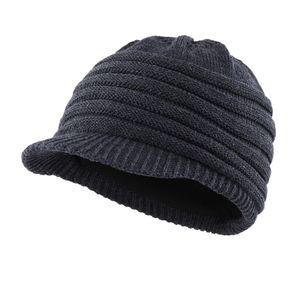 Connectyle Mens Style Hiver chapeau avec visière acrylique en toison douce enleceau doublé tricot tricot mâle sboy caphard chaud quotidien 240311