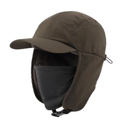 Connectyle – chapeau d'hiver imperméable pour hommes, doublure polaire douce, léger, oreillettes, visière, couverture faciale chaude pour l'extérieur, 240309