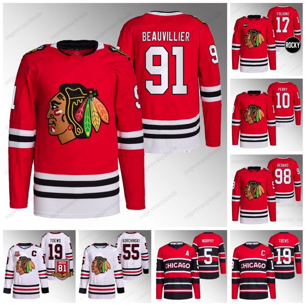 Connor Bedard 2023 Blackhawks Jersey Jonathan Toews Andreas Athanasiou Seth Jones Nick Foligno Taylor Hall Corey Perry Nikita Zaitsev Petr Mrazek Jason Dickinson