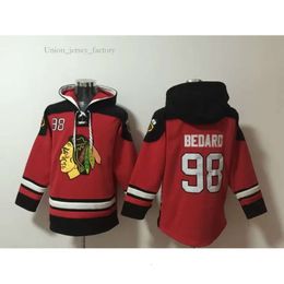 Connor Bedard Blackhawks Old Time Hockey Jerseys Chicago Hoodie Pullover Sport Sweatshirts Winterjas Zwart Rood Maat S-XXXL 8631