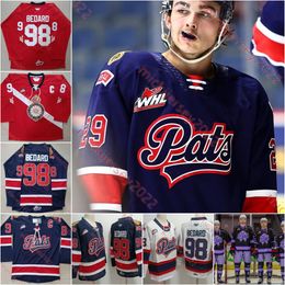 Connor Bedard Parker Berge Regina Pats Hockey Jersey Custom Tanner Brown Layton Feist Riley Ginnell Omen Harmacy Navy Heren Jeugd Gestikt Regina Pats Jerseys