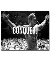 Conquer Arnold Schwarzenegger culturismo motivador Cita de motivación Impresión de póster de seda 13x20 24x36 pulgadas Imagen de pared para sala de estar9329024