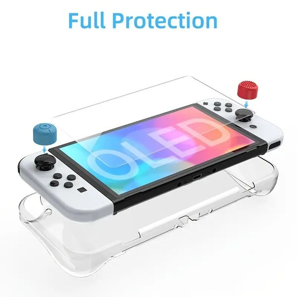 Console et étui d'accessoires avec protecteur d'écran en verre trempé et capuchons de pouce pour Switch OLED