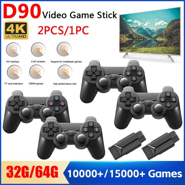 Consoles 1/2 pièces rétro jeu Stick 4K Console de jeu vidéo sortie HD Linux Retroarchi système 2.4G contrôleurs sans fil 3D pour PS1 TV jeu