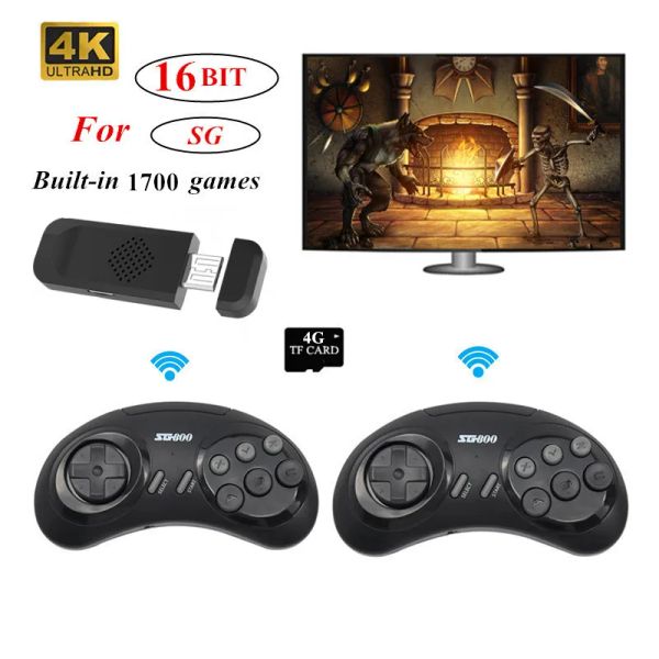 Consolas 4K HD USB Consola de videojuegos de 16 bits con más de 1700 juegos incorporados Retro TV game stick Dual Wireless Gamepad para consola de juegos SEGA