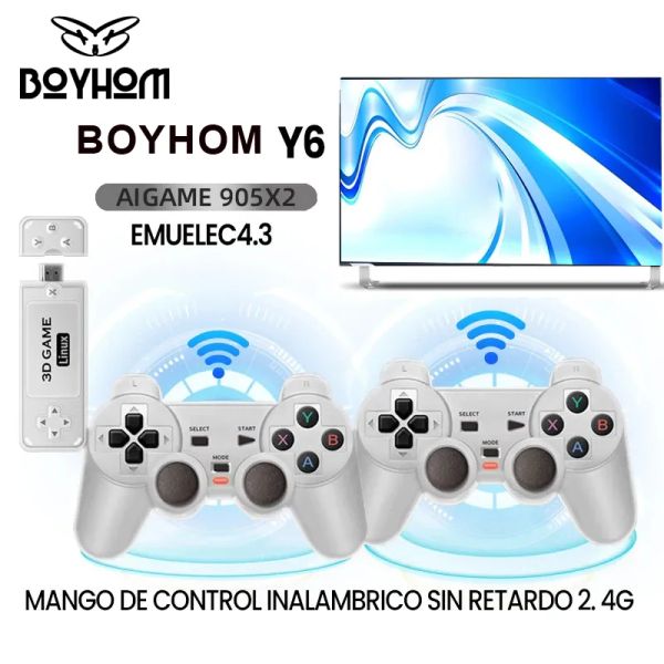 Consolas BOYHOM Y6 2.4G Juego inalámbrico TV Stick Retro Familia Consola de videojuegos portátil 4K HD Soporte Juegos multijugador para regalos PS