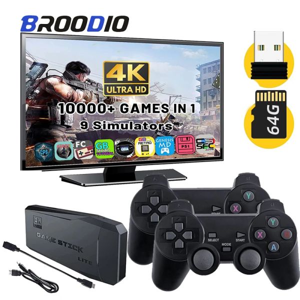 Consoles BROODIO 4K HD Console de jeu vidéo jeu Stick 4k 10000 jeux 2.4G Double contrôleur sans fil rétro TV jeu Stick 4 k livraison directe