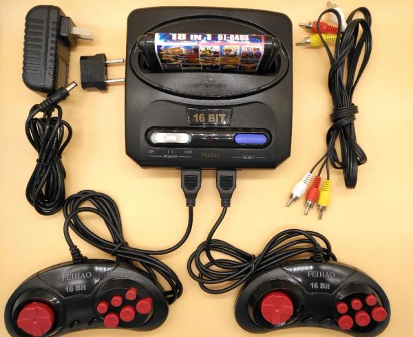 Consolas Consola de videojuegos FEIHAO Retro TV para cartucho de juego MegaDrive de 16 bits con 14 juegos integrados y salida AV de tarjeta de juego 18 en 1