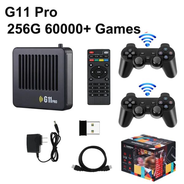 Consolas G11 Pro Game Box 4K HD TV Game Stick consola de videojuegos 256G integrado en más de 60000 juegos Retro 2,4G Gamepad inalámbrico para PS1/GBA/FC