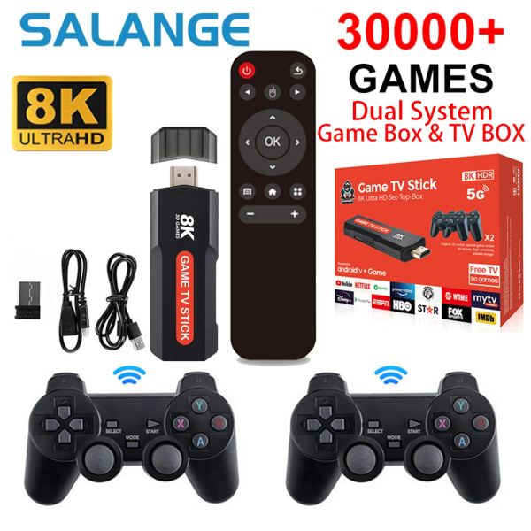 Consolas Consola de juegos G5 TV BOX X2 PLUS Consola de videojuegos retro 8K con controlador inalámbrico, almacenamiento 64G incorporado 30000 juegos para PS1