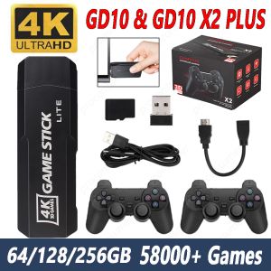 Consoles GD10 X2 PLUS Game Stick 4K HD Console de jeu vidéo rétro Contrôleurs sans fil 64/128/256GB Builtin 58000 Jeux Support TF Card