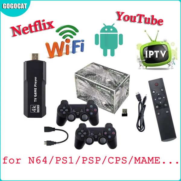 Consolas GOGOCAT Game Stick 4K 2.4G Controlador inalámbrico HD Mini consola de videojuegos para IPTV/Netflix/YouTube para N64/PS1/SFC/MAME/PSP/CPS