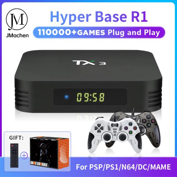 Consoles Hyper Base R1 4K Retro Game Consoles avec 110000+ jeux pour PS1 / Saturn / MAME / CPS1 / CPS2 / N64 / DC Portable Jame Player Box ATV Box
