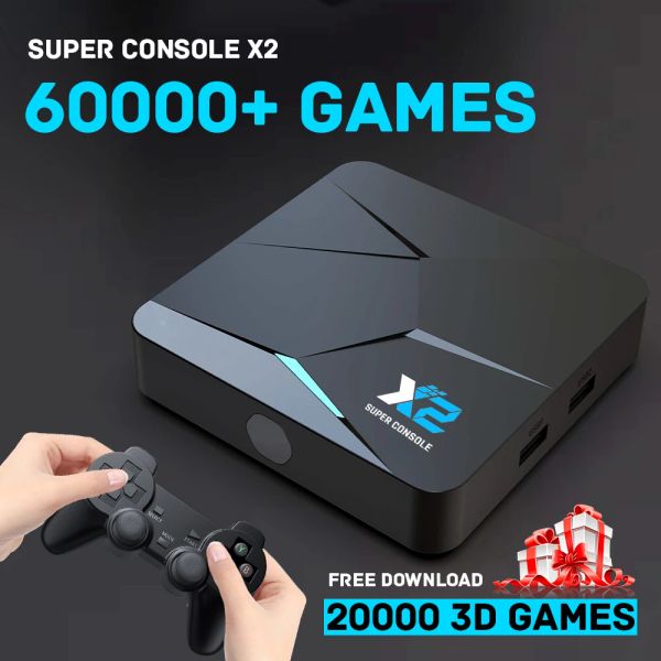 Consoles KinHank Super Console X2 4K Consoles de jeux vidéo portables 60000 jeux rétro 70 émulateur pour PSP/PS1/Sega Saturn avec contrôleurs