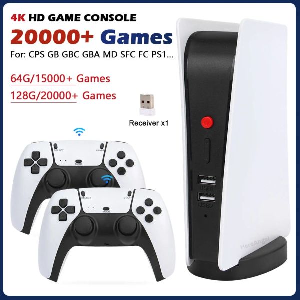 Consoles M5 Console de jeu vidéo 4K rétro TV Box 128G 20000 + jeux 2.4G contrôleur sans fil pour PS1/CPS/FC/GBA jeu d'arcade haut-parleur intégré