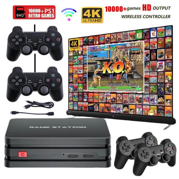 Consoles M8 Plus Console de jeu vidéo HDMI Sortie du contrôleur sans fil Stick 4k 10000 Jeux 64 32 Go Retro Games pour PS1 / GBA Kids Gift