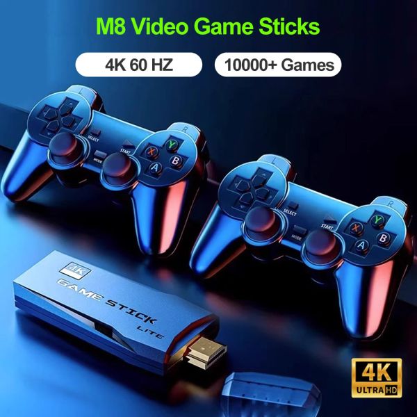 Consolas M8 Video Game Sticks Console 2.4G Doble controlador inalámbrico Gamepad Sticks 32G 64G 128G Juegos retro para PS1 / GBA / MD Regalo para niños