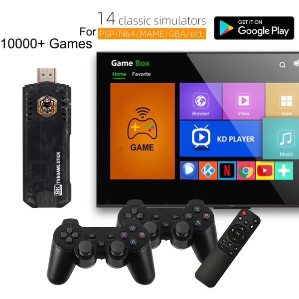 Consoles Mini TV Android Stick Game Stick 10000 Jeux 4K Retro Video Game Consoles pour PS1 PSP SFC Android TV Stick pour Netflix YouTube