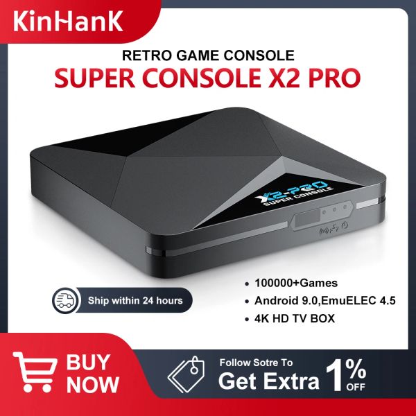 Consoles Console de jeu rétro Super Console X2 PRO pour PSP/PS1/Sega Saturn/N64/DC 100000 + jeux classiques 4K HD TV Box lecteur de jeu double Wifi