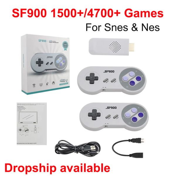 Consoles SF900 Console de jeu vidéo rétro 1500 +/2900/4700 + jeux HDMICompatible bâton de jeu 16 bits pour manette de jeu sans fil SNES NES